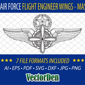 U.S. Air Force Flight Engineer Wings - Master - Badge Insignia Vector Art
