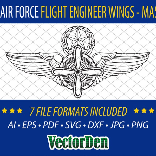 U.S. Air Force Flight Engineer Wings - Master - Badge Insignia Vector Art