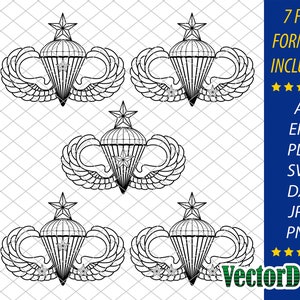 Parachutist Badge - Jump Wings - Set - Senior with Combat Stars