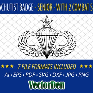 Parachutist Badge - Jump Wings - Senior with 2 Combat Stars