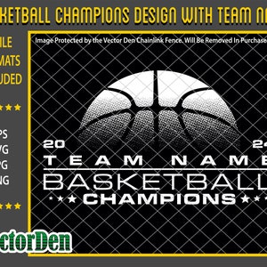 Basketball Meister Design mit Team Name - Weiß auf schwarzem Hintergrund Version - enthält eine Edit Me Version
