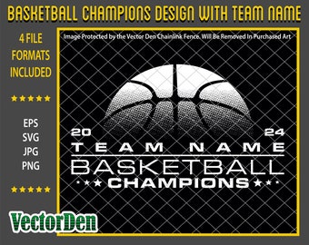 Basketball Champions Design With Team Name - White on Black Background Version - Includes an Edit Me Version