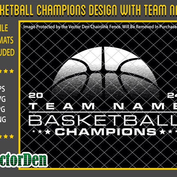 Basketball Champions Design With Team Name - White on Black Background Version - Includes an Edit Me Version