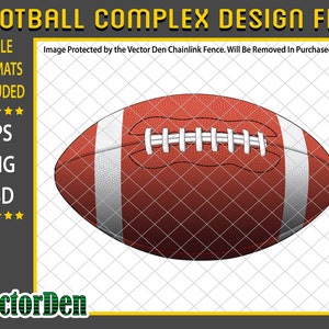 May include: A brown and white football with laces. The football is on a white background with a grid pattern.