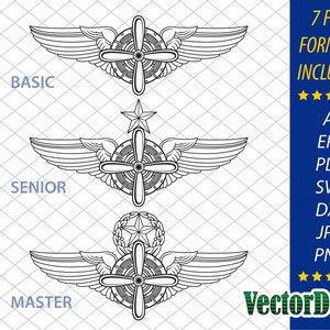 Asas de engenheiro de voo da Força Aérea dos EUA - Conjunto - Insígnia de distintivo Arte vetorial
