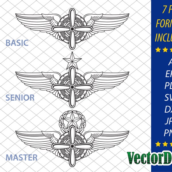 U.S. Air Force Flight Engineer Wings - Set - Badge Insignia Vector Art