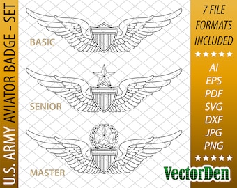 U.S. Army Aviator Badge - Set - Vector Aviator Insignia