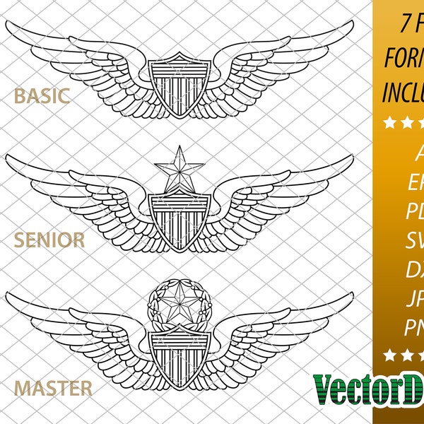 U.S. Army Aviator Badge - Set - Vector Aviator Insignia