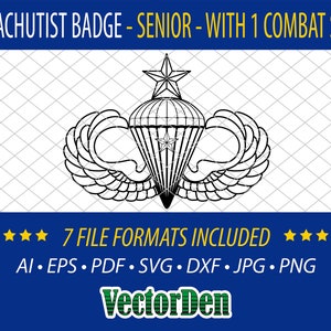 Parachutist Badge - Jump Wings - Senior with 1 Combat Star