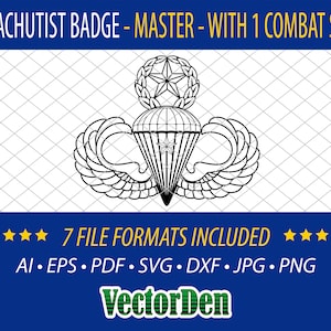 Parachutist Badge - Jump Wings - Master with 1 Combat Star
