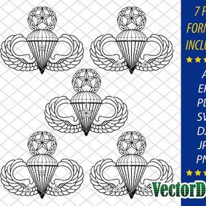 Parachutist Badge - Jump Wings - Set - Master with Combat Stars