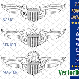 Alas de piloto de la Fuerza Aérea de EE. UU. - Insignia de insignia de piloto vectorial