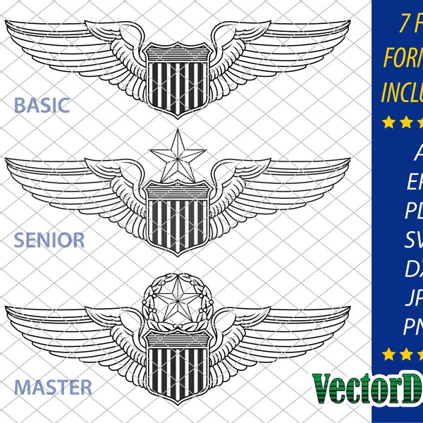 U.S. Air Force Pilot Wings- Vector Pilot Badge Insignia