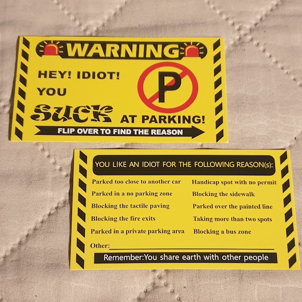 You Suck at parking pack of 10 double sided business cards