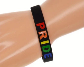 Rainbow / Black silicone band pride