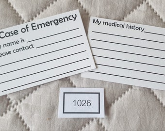 ICE in case of emergency credit card sized ID card. With space for your name, medical history & emergency contact details. Pack of 2