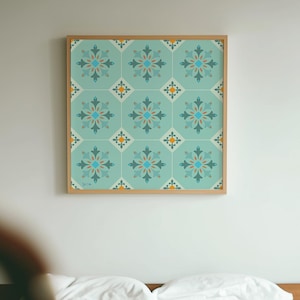 Arte de parede em azulejo português turquesa, decoração em azulejo para sala de estar, pôster sem moldura