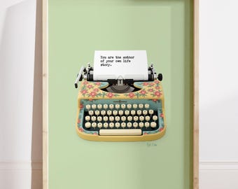 Vintage Floral Typewriter Poster, Gift For Writers, Inspirational Wall Art For Office, Retro Home Decor, Gift For Book Lovers, Retro Print