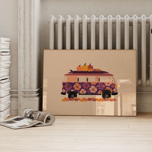 Herbst Hippie Van Druck, Van Life, Kürbis Wandkunst, moderne Herbst Wandkunst, Herbst Poster, Erddrucke, Herbst Wanddekor, Hippie Bus