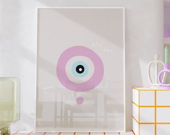 Arte de parede rosa para mau-olhado, proteção contra a amizade contra mau-olhado, pôster minimalista de mau-olhado, impressão tradicional de mau-olhado, decoração de quarto rosa, Nazar
