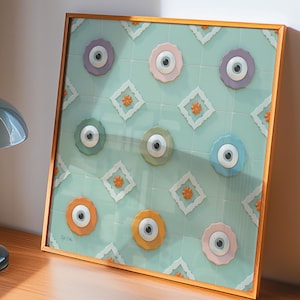 Decorazione murale contro il malocchio, stampa su piastrelle boho mediterranee, poster contro il malocchio, decorazione colorata per la protezione degli occhi, arte senza cornice, decorazione in stile turco-marocchino