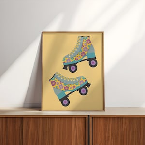 Póster sin marco de patines, impresión de inspiración retro para decoración de habitaciones de los años 80, nostalgia de los años 80, arte de pared funky, arte de pared retro, regalo de amante vintage