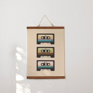Arte de pared con cinta de casete, póster retro sin marco, impresión de arte ilustrado groovy, impresión inspirada en la nostalgia de los años 80, arte vintage para decoración de habitaciones funky