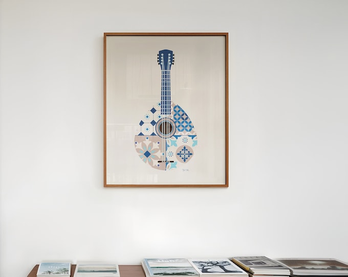 Mandolin Print, Talavera Tile Wall Art, Mediterranean Unframed Poster, Music Wall Art Print, Greek Inspired Decor, Mediterranean Room Decor