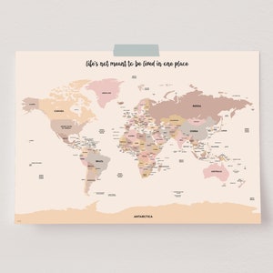 Moderne Weltkarte Poster, große Weltkarte Druck, Boho Weltkarte, politische Globuskarte, Weltreisender Geschenk, genaue Reisekarte, weiche Erde