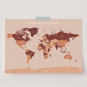 Impression grande carte du monde, affiche carte du monde, carte du monde politique, carte du monde précise, cadeau de voyage, art mural planète Terre, automne Terre