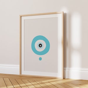 Light Blue Evil Eye Wall Art, Evil Eye Minimalist Art Print, Inner Peace Protection, Spiritual Unframed Poster, Mediterranean Decor,