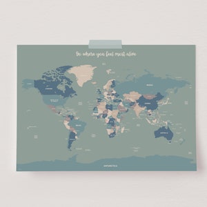 Affiche de carte de voyage, art mural carte du monde, impression grande carte du monde, carte du monde détaillée, carte du monde précise, cadeau voyageur du monde, plage de la terre