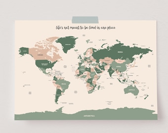 Póster de mapa del mundo, mapa político del globo terráqueo, arte mural del planeta Tierra, mapa del mundo preciso, póster de mapa del mundo moderno, mapa del mundo detallado, Tierra verde
