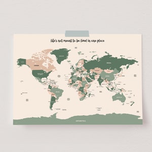 Affiche carte du monde, carte du monde politique, oeuvre d'art murale planète Terre, carte du monde précise, affiche carte du monde moderne, carte du monde détaillée, Terre verte