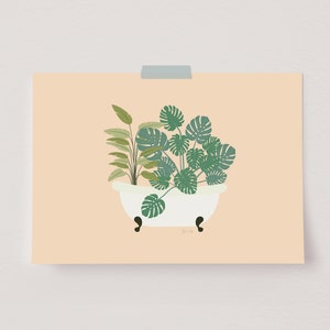 Cartel de plantas tropicales, impresión de Monstera, impresión de aves del paraíso, plantas en la bañera, arte de pared de plantas de interior, decoración de plantas de interior, planta de casa imagen 1