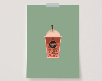 Boba Tee Print, Tee Wandkunst, Bubble Tea Poster, illustrierter Kunstdruck, Tee Bar Dekor, Tee Shop Dekor, Tee Küche Dekor, Tee Themen Geschenk