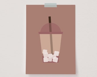 Minimalist Coffee Print, Coffee Poster, Ice Coffee Print, Cafe Wall Art, Cafe Kitchen Decor, Coffee Themed Decor, Illustrated Art Print