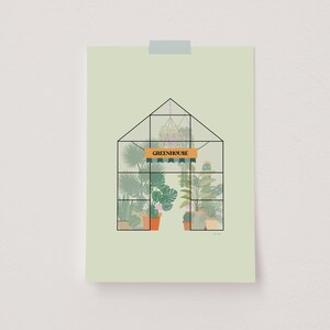 Gewächshaus Wandkunst, modernes botanisches Poster, Zimmerpflanzen Druck, Botanik Druck, Pflanzen Illustration, Zimmerpflanze Dekor, grüne Wandkunst