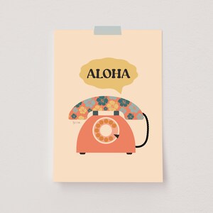 Cartel de teléfono retro, arte de pared retro de los años 70, cartel vintage de los años 70, cartel maravilloso, impresión inspirada retro, decoración de la habitación funky, impresión hawaiana vintage