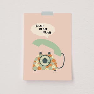 Impresión de teléfono retro, póster maravilloso, arte de pared retro de los años 70, impresión vintage de los años 70, impresión inspirada retro, decoración de habitación funky, impresión de póster floral