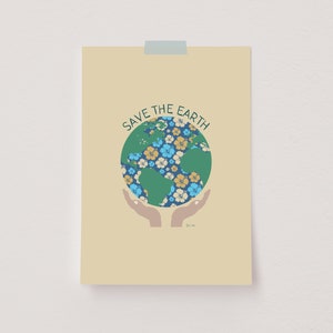 Globe Wall Art, Save The Earth Poster, Environmental Print, Save The Planet, Nature Inspired Decor, Earth Day Classroom Decor, Mother Earth