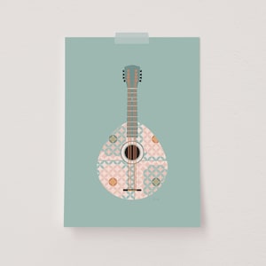 Mandolin Wall Art, Mediterranean Print, Moroccan Tile Poster, Mediterranean Decor, Mosaic Tiles Wall Art, Talavera Tile, Spanish Tile Print