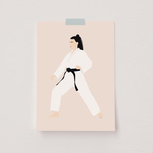 Karate Girl Poster, Martial Arts Wall Art, Illustrated Art Print, Karate Black Belt, Dojo Decor, Karate Room Decor, Karate Gift For Girl