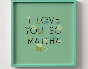 Stampa artistica da parete con tè Matcha, decorazione da cucina verde, regalo per gli amanti del tè, poster quadrato senza cornice