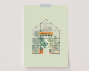 Arte de pared de invernadero, cartel botánico moderno, impresión de plantas de casa, impresión de botánica, ilustración de plantas, decoración de plantas de interior, arte de pared verde