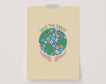 Globe Wall Art, Save The Earth Poster, Environmental Print, Save The Planet, Nature Inspired Decor, Earth Day Classroom Decor, Mother Earth