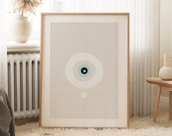 Impressão de mau-olhado branco, arte de parede com proteção contra mau-olhado, impressão do olho que tudo vê, pôster espiritual sem moldura, decoração do Oriente Médio, arte estilo boho