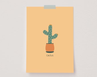 Arte de pared de planta de cactus, cartel de cactus, impresión de planta de interior, cartel de ilustración de planta, decoración de botánica, arte de pared de plantas de interior, cartel de plantas de casa