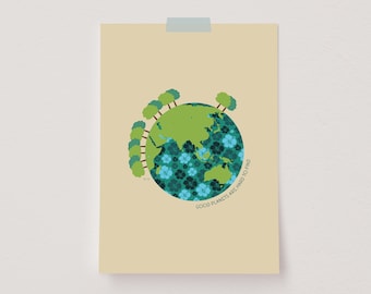 Planet Earth Wall Art, Environmental Print, Earth Day Poster, Save The Planet, Nature Inspired Decor, Earth Day Classroom Decor, Illustrated