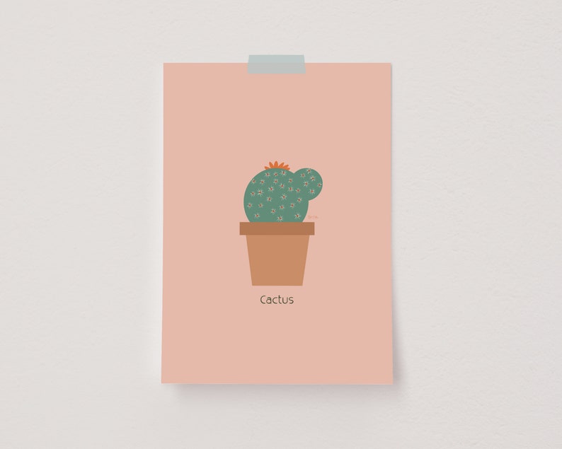Cartel de cactus, impresión de plantas de interior, arte de pared de plantas de cactus, cartel de ilustración de plantas, arte de pared verde, decoración botánica, arte de pared de plantas de interior imagen 1